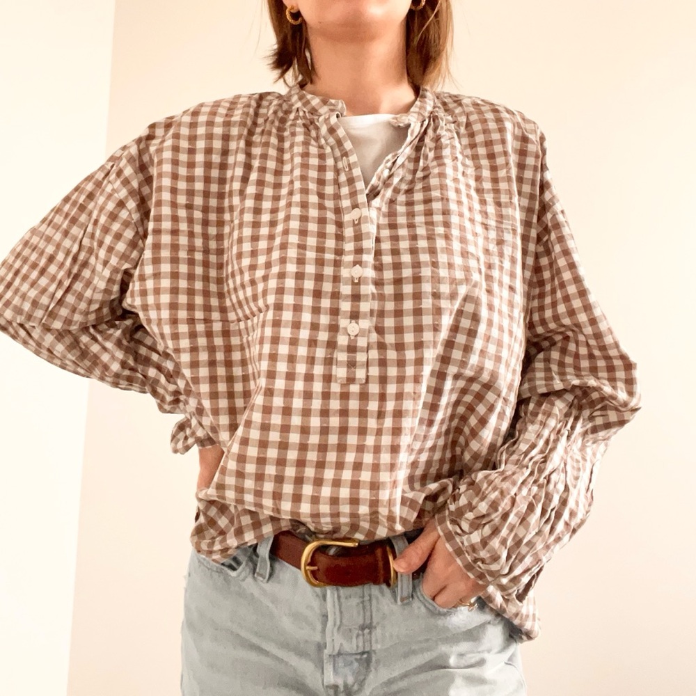 Universal Thread Brown Checkered Blouse - image 1
